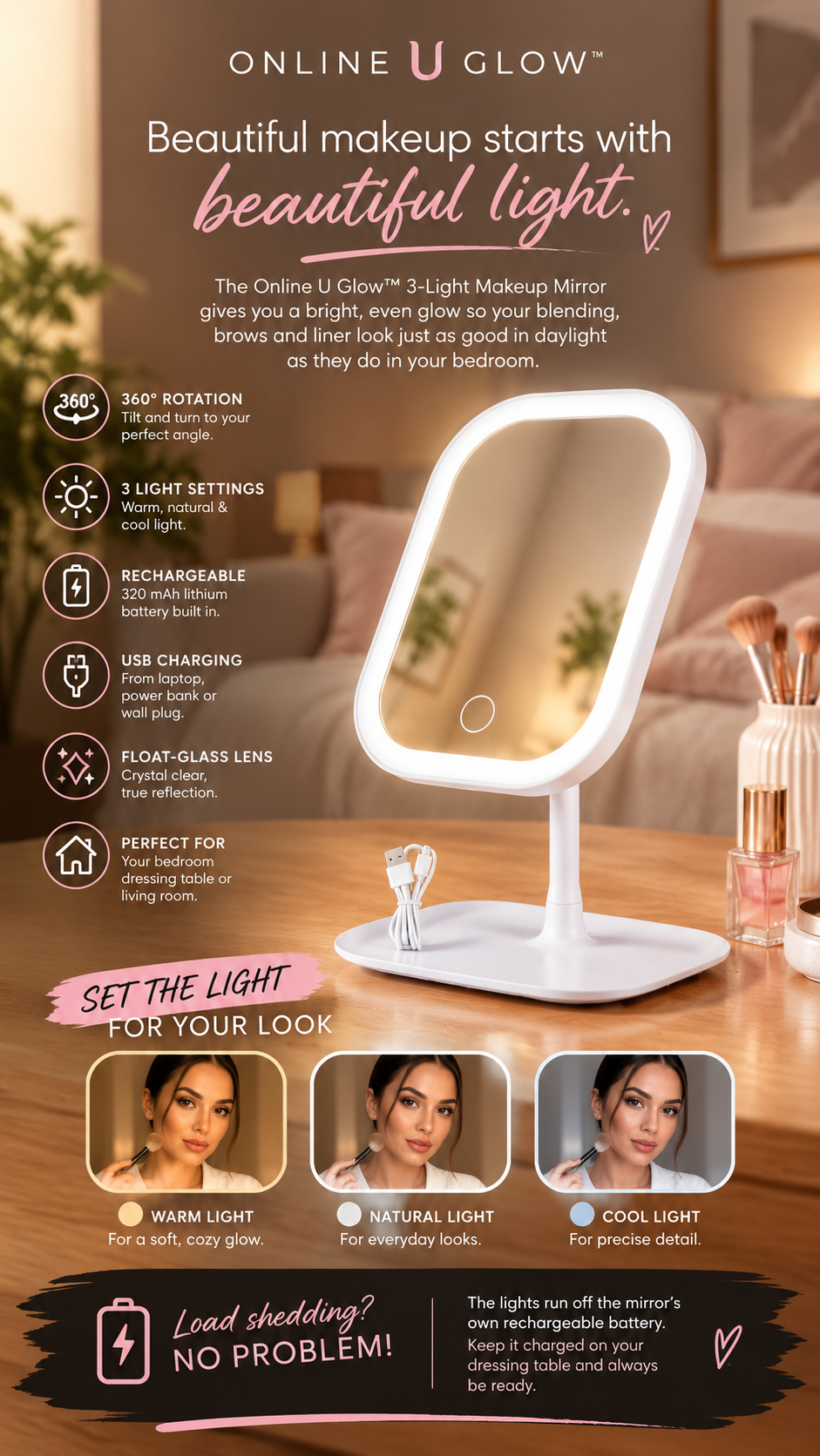 Online U Glow™ 3-Light Makeup Mirror